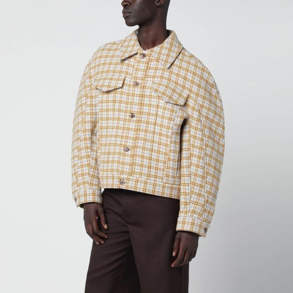 SEFR Men's Plaid Collared Button-Front Overshirt Jacket Men Beige Outerwear